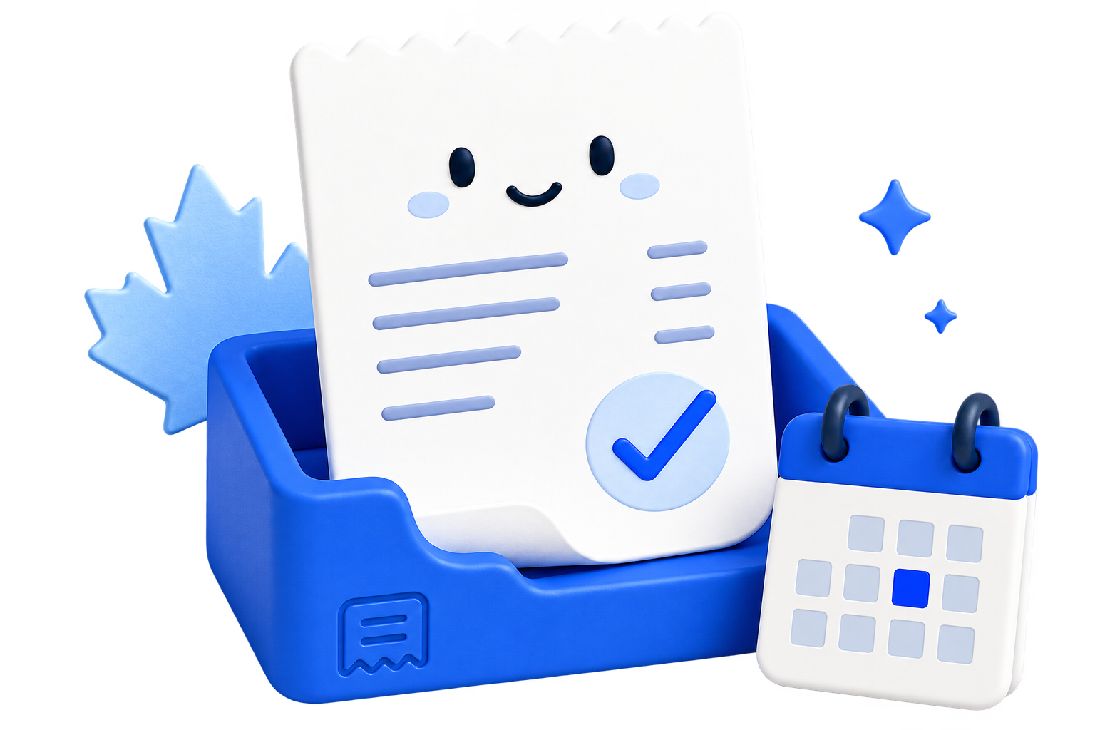 Friendly Receipt ready to help from its blue document tray